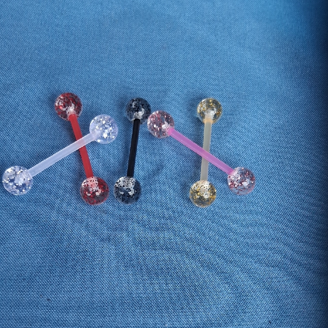 Set Of Glitter Barbell Tongue Rings
